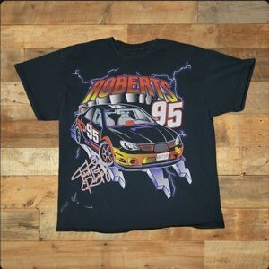 Vintage 90s Lightning Roberts 95 NASCAR Thunder Graphic T-Shirt Black Size Xl